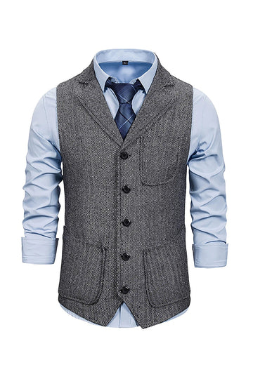 Chaleco de solapa gris con muescas para hombre con conjunto de accesorios